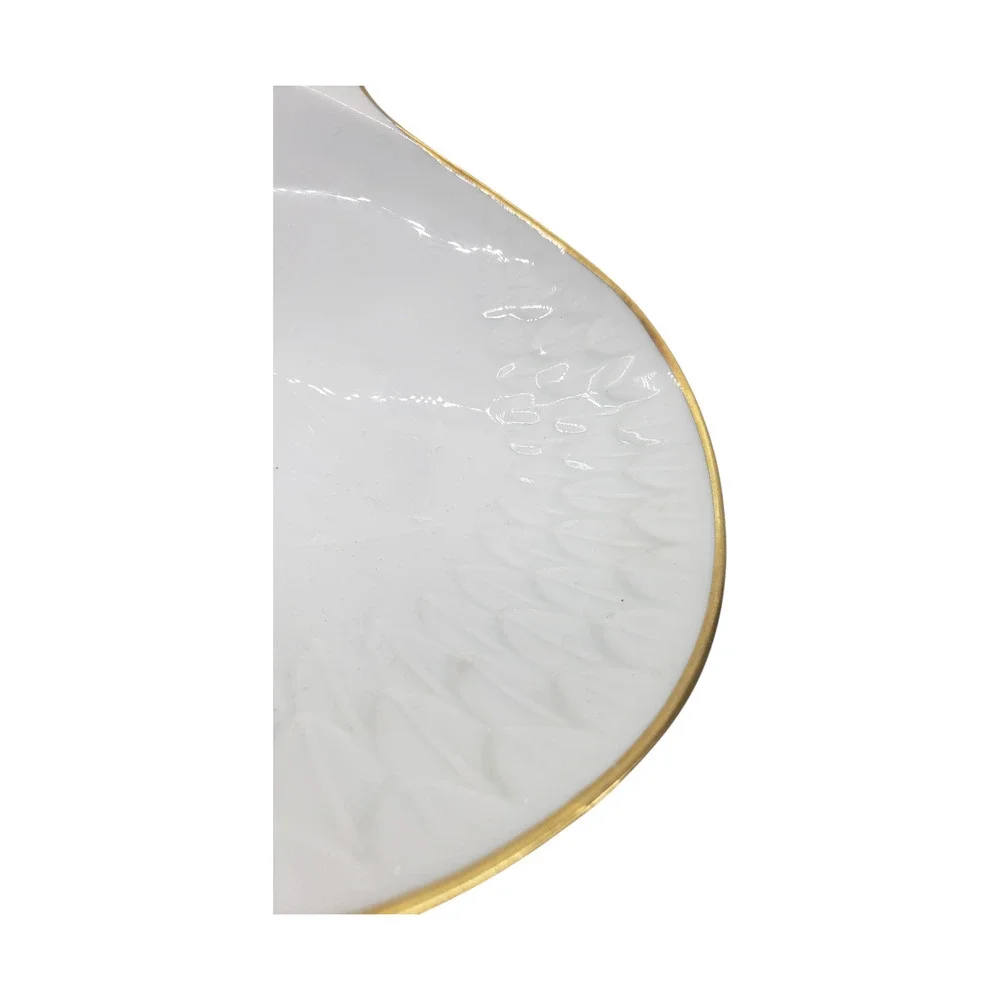 Vintage Limoges France Double Clam Shell Dish Trinket White Porcelain Gold Trim